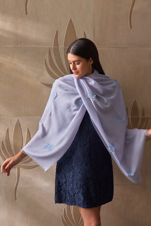 Flower Shower | Embroidered Wool Silk Stole